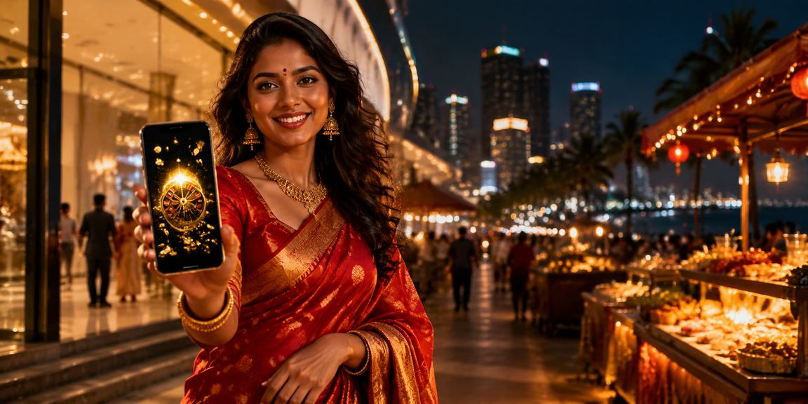 Woman in Bangalore playing online casino on mobile phone